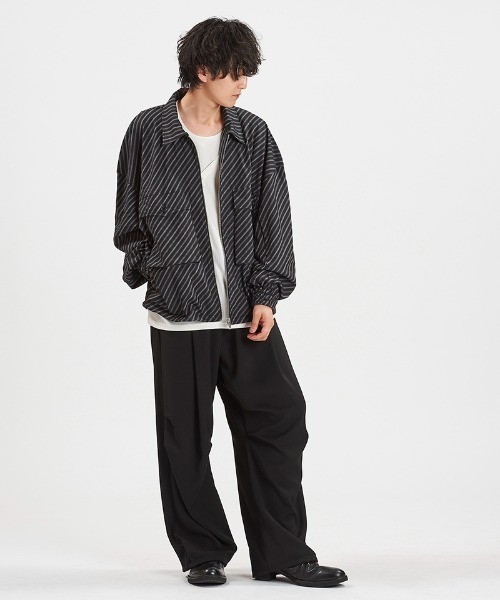 NO ID.(ノーアイディ)の「mj11424-WポケットZIP-BLZ ジップブルゾン(858006-424B)(ブルゾン・メンズ・ブラック/ストライプ・ONE SIZE)」の16枚目の写真
