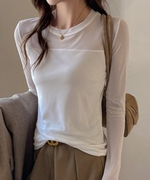 Forcement（フォースメント）の「ほどよい透け感で、こなれコーデシアートップス シアー素材 透け感 レイヤード 重ね着 ジャケットスタイル カジュアルオフィス おしゃれ キレイめ 美スタイル トレンド ストレスフリー お出かけ 韓国風スタイル（Tシャツ/カットソー）」