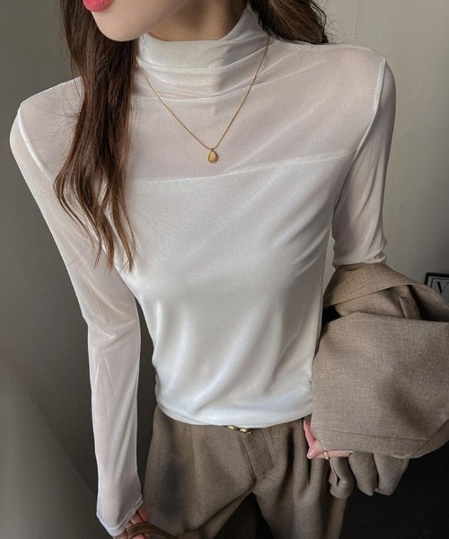 Forcement（フォースメント）の「ほどよい透け感が可愛い。こなれた肌みせコーデが完成。秋もシアートップス（Tシャツ/カットソー・レディース・ホワイト/ブラウン系/ホワイト系/ブラック系/ブラック/ブラウン・FREE）」の15枚目の写真