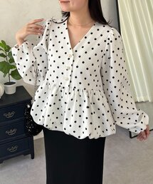 prose verse | ドットパフスリーブVネックバルーンペプラムブラウス(シャツ/ブラウス)