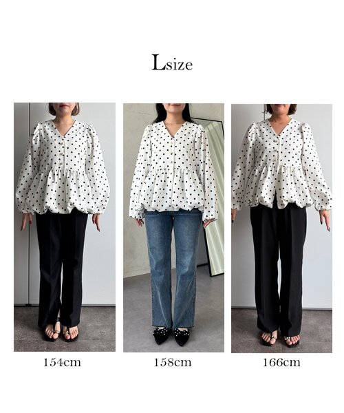 prose verse（プロズヴェール）の「ドットパフスリーブVネックバルーンペプラムブラウス（シャツ/ブラウス・レディース・ブラック/オフホワイト・MEDIUM/LARGE）」の4枚目の写真