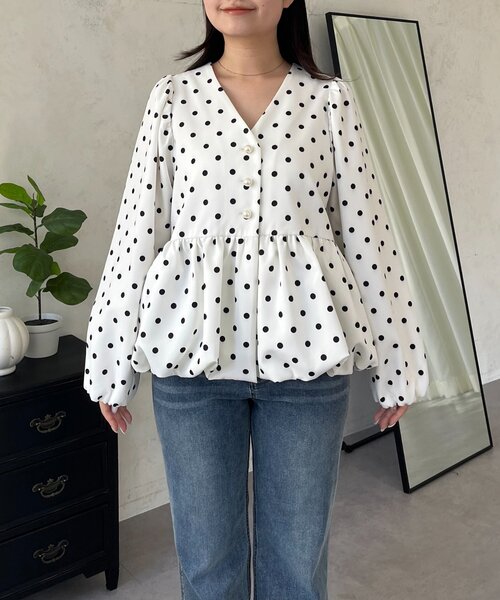 prose verse（プロズヴェール）の「ドットパフスリーブVネックバルーンペプラムブラウス（シャツ/ブラウス・レディース・ブラック/オフホワイト・MEDIUM/LARGE）」の18枚目の写真