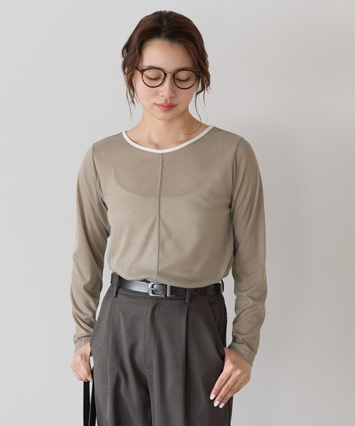 HEART MARKET（ハートマーケット）の「シアーテレコバイカラーロンT（Tシャツ/カットソー・レディース・ブラック/カーキ/ホワイト/チャコール・FREE）」の4枚目の写真