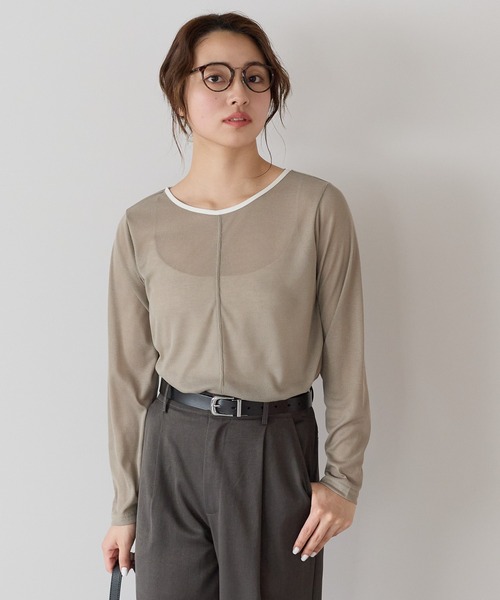 HEART MARKET（ハートマーケット）の「シアーテレコバイカラーロンT（Tシャツ/カットソー・レディース・ブラック/カーキ/ホワイト/チャコール・FREE）」の19枚目の写真