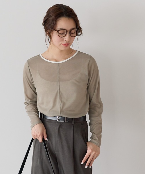 HEART MARKET（ハートマーケット）の「シアーテレコバイカラーロンT（Tシャツ/カットソー・レディース・ブラック/カーキ/ホワイト/チャコール・FREE）」の20枚目の写真