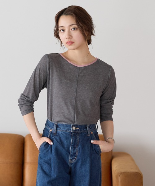 HEART MARKET（ハートマーケット）の「シアーテレコバイカラーロンT（Tシャツ/カットソー・レディース・ブラック/カーキ/ホワイト/チャコール・FREE）」の6枚目の写真