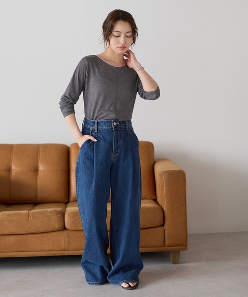 HEART MARKET（ハートマーケット）の「シアーテレコバイカラーロンT（Tシャツ/カットソー・レディース・ブラック/カーキ/ホワイト/チャコール・FREE）」の11枚目の写真
