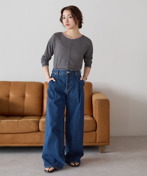 HEART MARKET（ハートマーケット）の「シアーテレコバイカラーロンT（Tシャツ/カットソー・レディース・ブラック/カーキ/ホワイト/チャコール・FREE）」の12枚目の写真