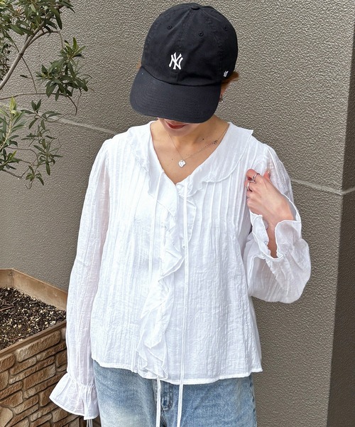 ISOOK(アイスー)の「【ISOOK / アイスー】フロントフリルブラウス / ワッシャー シアーシャツ シアートップス シースルー 長袖 春服 春トップス ホワイト ZOZOTOWN限定(シャツ/ブラウス・レディース・ホワイト・FREE)」の8枚目の写真