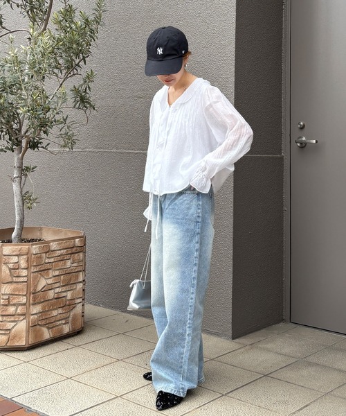 ISOOK(アイスー)の「【ISOOK / アイスー】フロントフリルブラウス / ワッシャー シアーシャツ シアートップス シースルー 長袖 春服 春トップス ホワイト ZOZOTOWN限定(シャツ/ブラウス・レディース・ホワイト・FREE)」の7枚目の写真