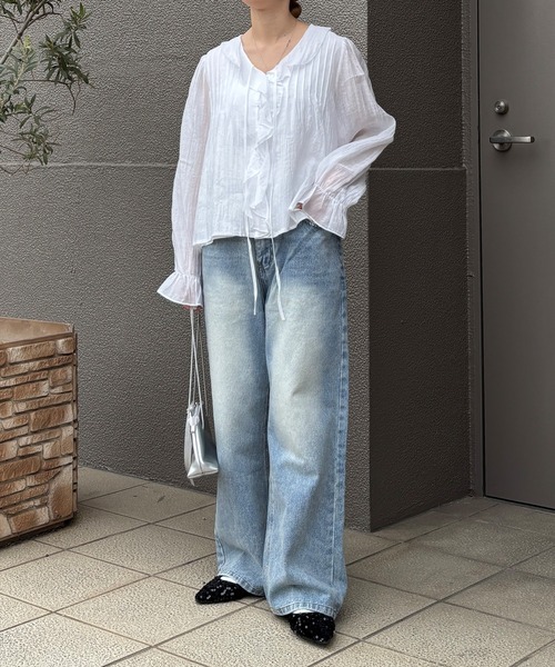 ISOOK(アイスー)の「【ISOOK / アイスー】フロントフリルブラウス / ワッシャー シアーシャツ シアートップス シースルー 長袖 春服 春トップス ホワイト ZOZOTOWN限定(シャツ/ブラウス・レディース・ホワイト・FREE)」の14枚目の写真