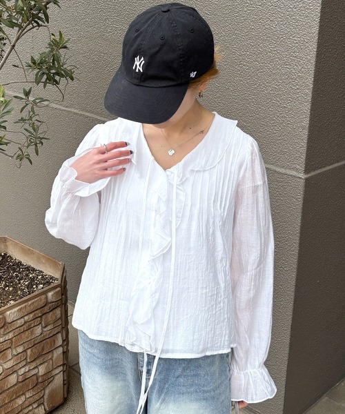 ISOOK(アイスー)の「【ISOOK / アイスー】フロントフリルブラウス / ワッシャー シアーシャツ シアートップス シースルー 長袖 春服 春トップス ホワイト ZOZOTOWN限定(シャツ/ブラウス・レディース・ホワイト・FREE)」の13枚目の写真