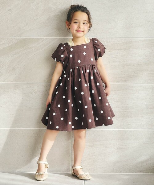 apres les cours（アプレレクール）の「パフスリーブバックリボンワンピース（ワンピース・キッズ・ブラウン/アイボリー・80/140/130/120/110/100/90）」の8枚目の写真