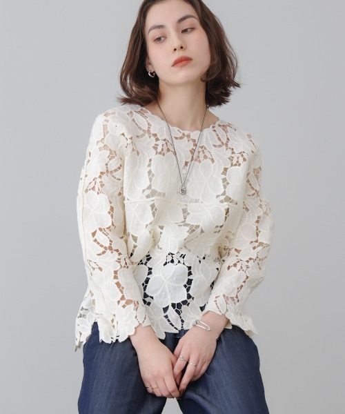 Bou Jeloud(ブージュルード)の「ケミカルレースブラウス(シャツ/ブラウス・レディース・ブラック/オフホワイト・FREE)」の1枚目の写真