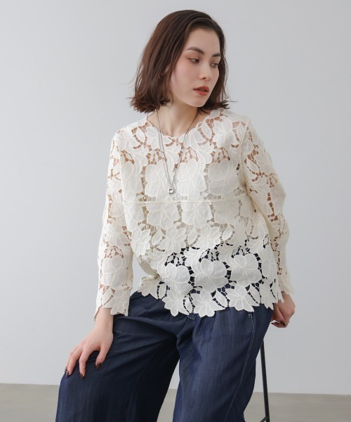 Bou Jeloud(ブージュルード)の「ケミカルレースブラウス(シャツ/ブラウス・レディース・ブラック/オフホワイト・FREE)」の3枚目の写真