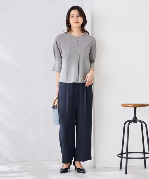 a.v.v（アーヴェヴェ）の「［支持率NO.1/接触冷感/速乾/UVカット/イージーケア］スッキリ見えワイドパンツ（スラックス・レディース・ネイビー/ライトピンク/ブラック/グレイッシュベージュ・MEDIUM/SMALL/LARGE/X-SMALL/X-LARGE）」の12枚目の写真