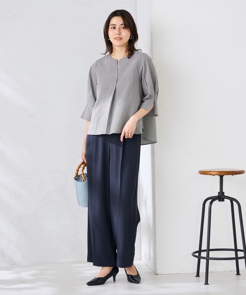 a.v.v（アーヴェヴェ）の「［支持率NO.1/接触冷感/速乾/UVカット/イージーケア］スッキリ見えワイドパンツ（スラックス・レディース・ネイビー/ライトピンク/ブラック/グレイッシュベージュ・MEDIUM/SMALL/LARGE/X-SMALL/X-LARGE）」の13枚目の写真