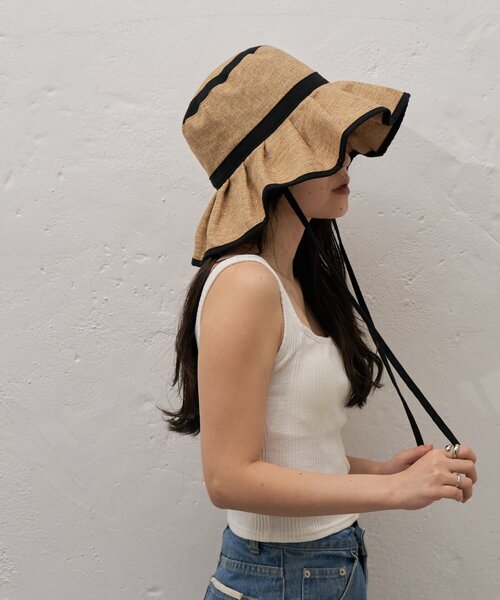 CIAOPANIC TYPY（チャオパニックティピー）の「:【UV対応】柔らか配色たためるジュートフリルハット（ハット・レディース・ベージュ/ブラック/ブラウン/レッド・ONE SIZE）」の3枚目の写真