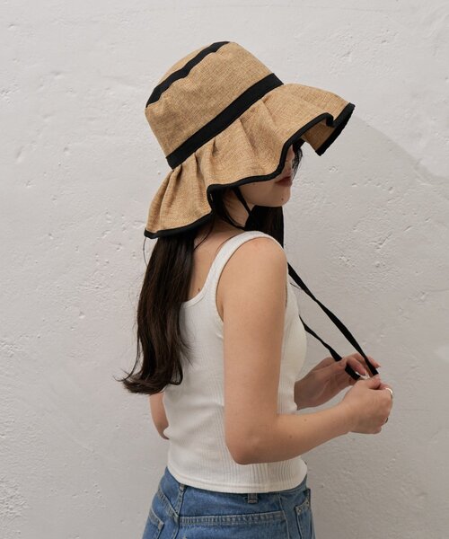 CIAOPANIC TYPY（チャオパニックティピー）の「:【UV対応】柔らか配色たためるジュートフリルハット（ハット・レディース・ベージュ/ブラック/ブラウン/レッド・ONE SIZE）」の15枚目の写真