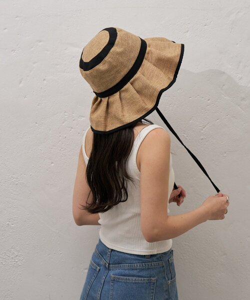 CIAOPANIC TYPY（チャオパニックティピー）の「:【UV対応】柔らか配色たためるジュートフリルハット（ハット・レディース・ベージュ/ブラック/ブラウン/レッド・ONE SIZE）」の17枚目の写真