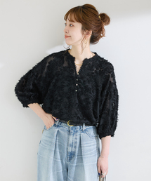 《追加3》手洗い可 / ハーフスリーブパフジャガードブラウス
