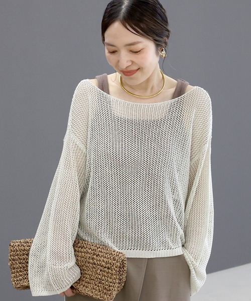 Aletta vita(アレッタビータ)の「ラメ混メッシュ編みサイドドロストプルオーバー(Tシャツ/カットソー・レディース・ブラック/アイボリー・M)」の2枚目の写真