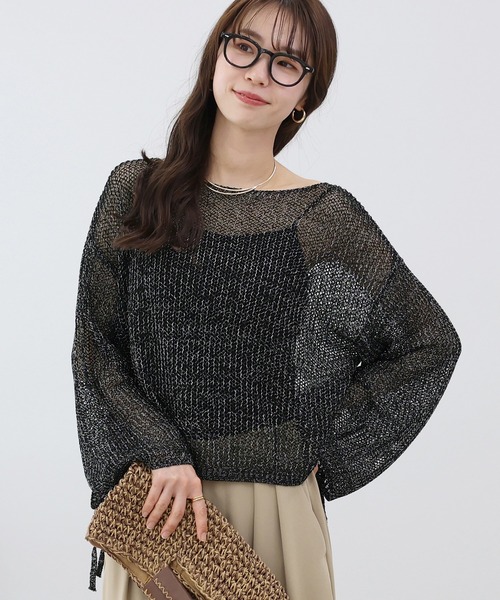 Aletta vita(アレッタビータ)の「ラメ混メッシュ編みサイドドロストプルオーバー(Tシャツ/カットソー・レディース・ブラック/アイボリー・M)」の12枚目の写真