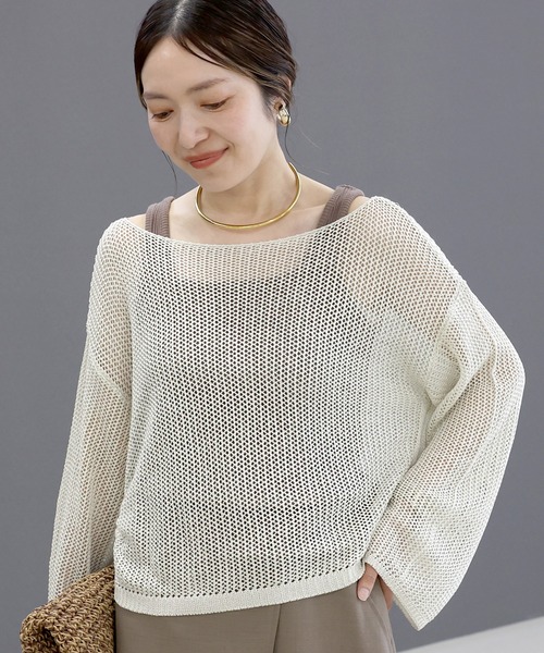 Aletta vita(アレッタビータ)の「ラメ混メッシュ編みサイドドロストプルオーバー(Tシャツ/カットソー・レディース・ブラック/アイボリー・M)」の3枚目の写真