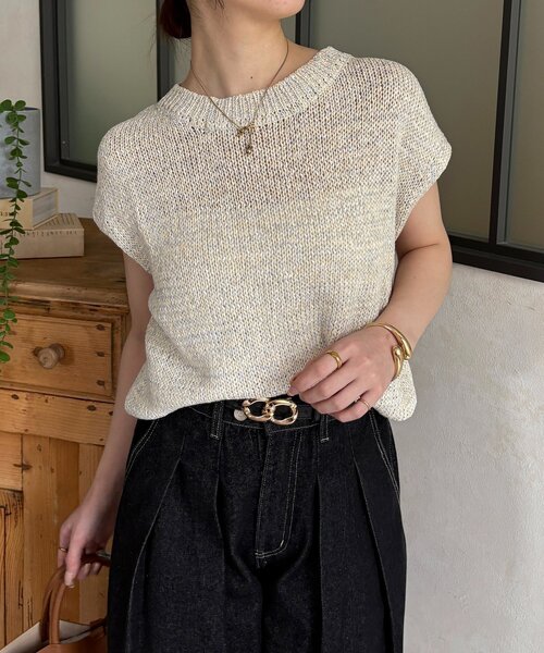 Thevon(ゼボン)の「MIXフレンチニット(ニット/セーター・レディース・ピンク/ベージュ/サックスブルー/ブラック・FREE)」の3枚目の写真