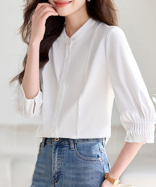 ReRe（リリ）の「スタンドカラーミニマルデザインブラウス（シャツ/ブラウス・レディース・ホワイト・MEDIUM/LARGE/X-LARGE）」の2枚目の写真