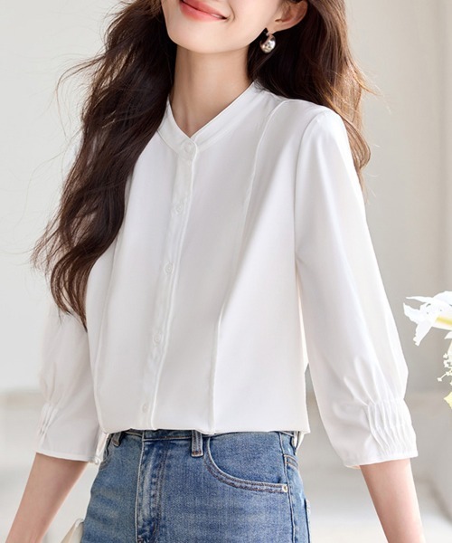 ReRe（リリ）の「スタンドカラーミニマルデザインブラウス（シャツ/ブラウス・レディース・ホワイト・MEDIUM/LARGE/X-LARGE）」の3枚目の写真