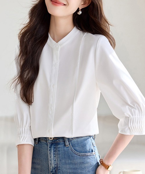 ReRe（リリ）の「スタンドカラーミニマルデザインブラウス（シャツ/ブラウス・レディース・ホワイト・MEDIUM/LARGE/X-LARGE）」の5枚目の写真