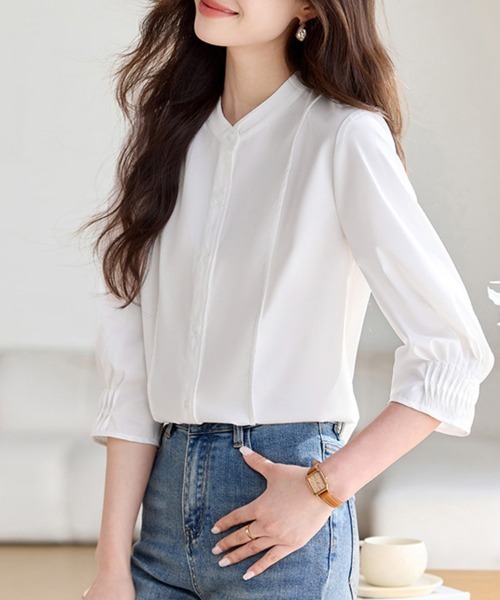 ReRe（リリ）の「スタンドカラーミニマルデザインブラウス（シャツ/ブラウス・レディース・ホワイト・MEDIUM/LARGE/X-LARGE）」の7枚目の写真