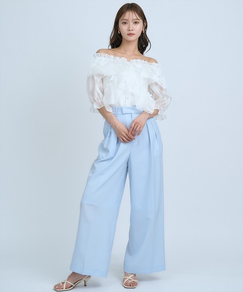 AND COUTURE(アンドクチュール)の「シアーワイドパンツ(その他パンツ・レディース・ベージュ/ネイビー/サックスブルー・SMALL/MEDIUM)」の3枚目の写真