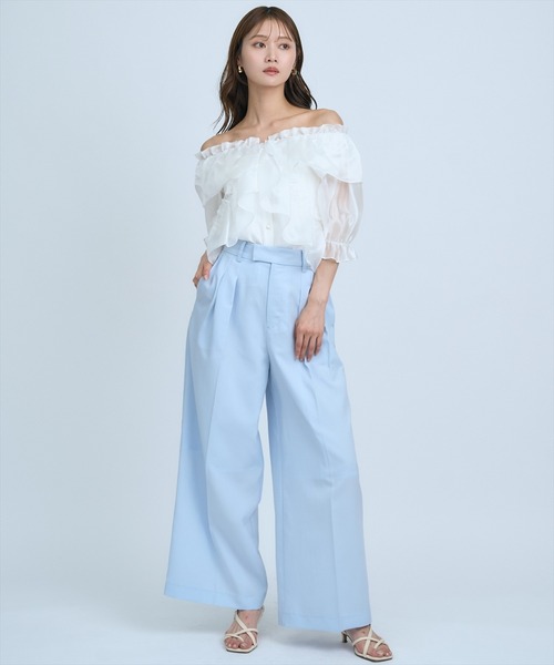 AND COUTURE(アンドクチュール)の「シアーワイドパンツ(その他パンツ・レディース・ベージュ/ネイビー/サックスブルー・SMALL/MEDIUM)」の9枚目の写真