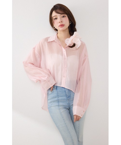 rienda（リエンダ）の「アシンメトリーストライプシャツ春服 夏服（シャツ/ブラウス・レディース・ブルー/ホワイト/ピンク・FREE）」の3枚目の写真