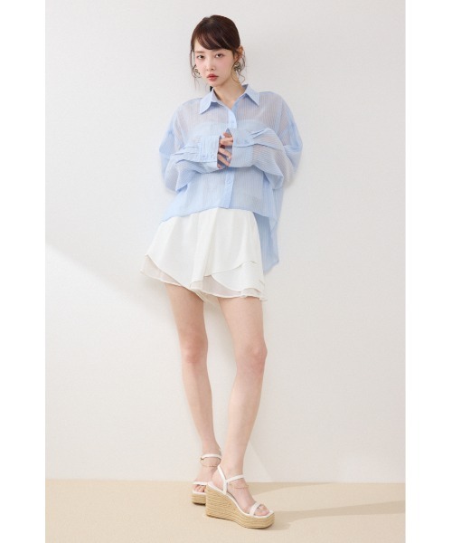 rienda（リエンダ）の「アシンメトリーストライプシャツ春服 夏服（シャツ/ブラウス・レディース・ブルー/ホワイト/ピンク・FREE）」の18枚目の写真