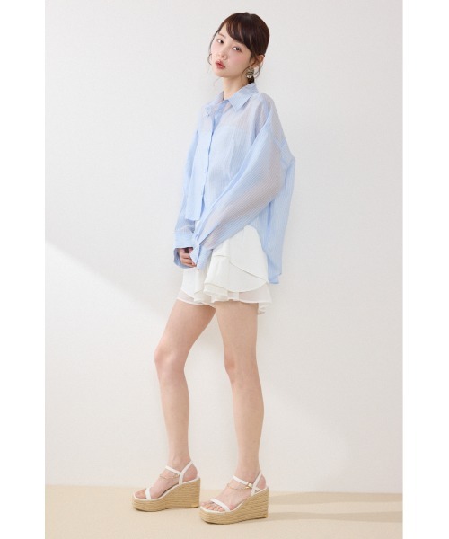 rienda（リエンダ）の「アシンメトリーストライプシャツ春服 夏服（シャツ/ブラウス・レディース・ブルー/ホワイト/ピンク・FREE）」の19枚目の写真