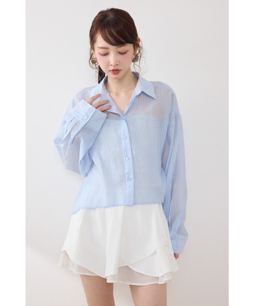 rienda（リエンダ）の「アシンメトリーストライプシャツ春服 夏服（シャツ/ブラウス・レディース・ブルー/ホワイト/ピンク・FREE）」の20枚目の写真