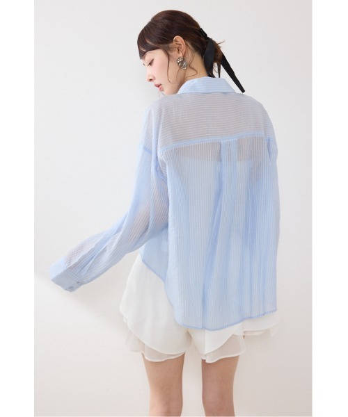 rienda（リエンダ）の「アシンメトリーストライプシャツ春服 夏服（シャツ/ブラウス・レディース・ブルー/ホワイト/ピンク・FREE）」の22枚目の写真