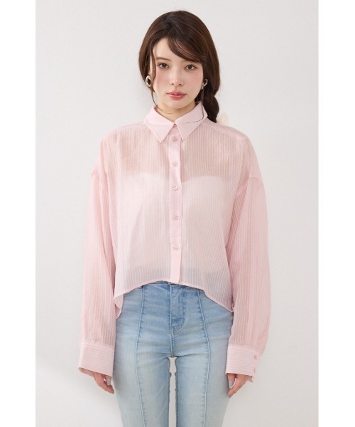 rienda（リエンダ）の「アシンメトリーストライプシャツ春服 夏服（シャツ/ブラウス・レディース・ブルー/ホワイト/ピンク・FREE）」の5枚目の写真