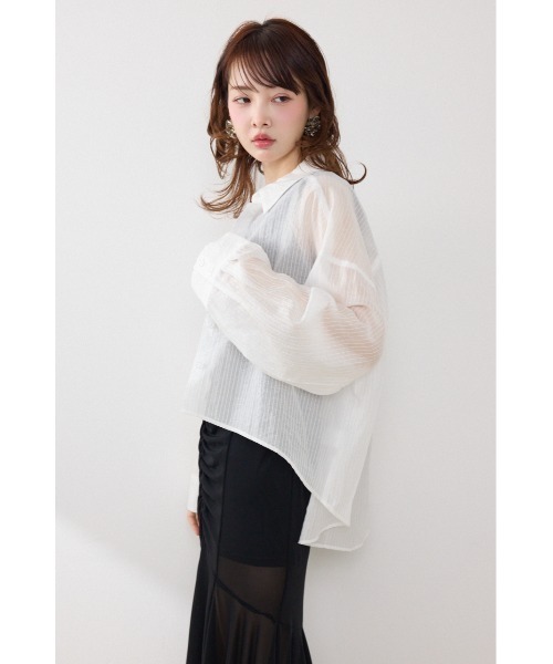 rienda（リエンダ）の「アシンメトリーストライプシャツ春服 夏服（シャツ/ブラウス・レディース・ブルー/ホワイト/ピンク・FREE）」の11枚目の写真