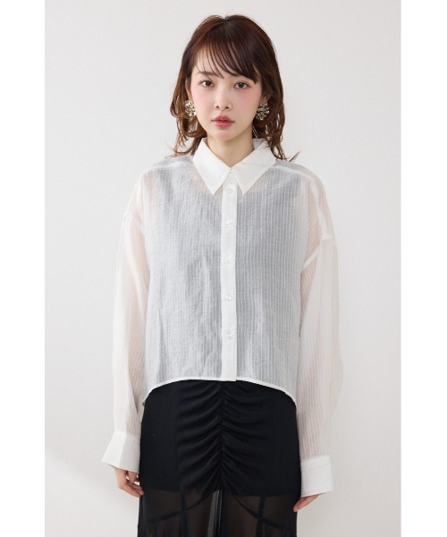 rienda（リエンダ）の「アシンメトリーストライプシャツ春服 夏服（シャツ/ブラウス・レディース・ブルー/ホワイト/ピンク・FREE）」の12枚目の写真