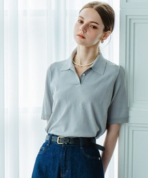Maison INNESS | 【アイスクリーンプレミアム】5分袖ポロ衿ニット（持続冷感・毛玉なりにくい ・UVカット・洗濯機で洗える・遮熱）(ニット/セーター)