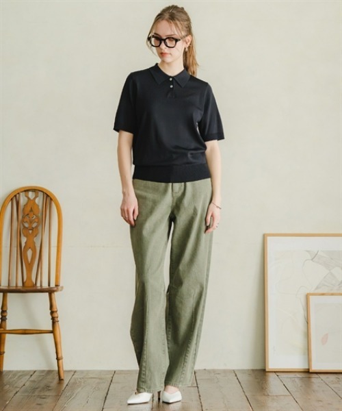 Maison INNESS（メゾンアイネス）の「【アイスクリーンプレミアム】5分袖ポロ衿ニット（持続冷感・毛玉なりにくい ・UVカット・洗濯機で洗える・遮熱）（ニット/セーター・レディース・ブラック/キャメル/杢グレー・L/S/3L/M/4L/5L/LL）」の5枚目の写真