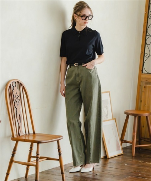 Maison INNESS（メゾンアイネス）の「【アイスクリーンプレミアム】5分袖ポロ衿ニット（持続冷感・毛玉なりにくい ・UVカット・洗濯機で洗える・遮熱）（ニット/セーター・レディース・ブラック/キャメル/杢グレー・L/S/3L/M/4L/5L/LL）」の6枚目の写真