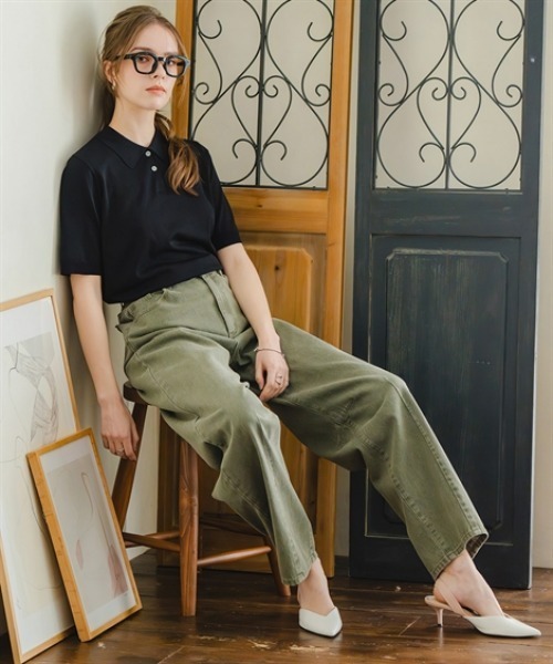 Maison INNESS（メゾンアイネス）の「【アイスクリーンプレミアム】5分袖ポロ衿ニット（持続冷感・毛玉なりにくい ・UVカット・洗濯機で洗える・遮熱）（ニット/セーター・レディース・ブラック/キャメル/杢グレー・L/S/3L/M/4L/5L/LL）」の7枚目の写真
