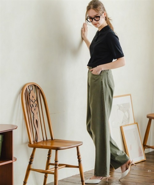 Maison INNESS（メゾンアイネス）の「【アイスクリーンプレミアム】5分袖ポロ衿ニット（持続冷感・毛玉なりにくい ・UVカット・洗濯機で洗える・遮熱）（ニット/セーター・レディース・ブラック/キャメル/杢グレー・L/S/3L/M/4L/5L/LL）」の8枚目の写真