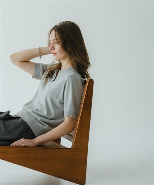 Maison INNESS（メゾンアイネス）の「【アイスクリーンプレミアム】5分袖ポロ衿ニット（持続冷感・毛玉なりにくい ・UVカット・洗濯機で洗える・遮熱）（ニット/セーター・レディース・ブラック/キャメル/杢グレー・L/S/3L/M/4L/5L/LL）」の14枚目の写真