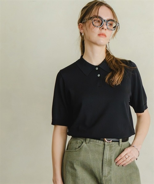 Maison INNESS（メゾンアイネス）の「【アイスクリーンプレミアム】5分袖ポロ衿ニット（持続冷感・毛玉なりにくい ・UVカット・洗濯機で洗える・遮熱）（ニット/セーター・レディース・ブラック/キャメル/杢グレー・L/S/3L/M/4L/5L/LL）」の16枚目の写真